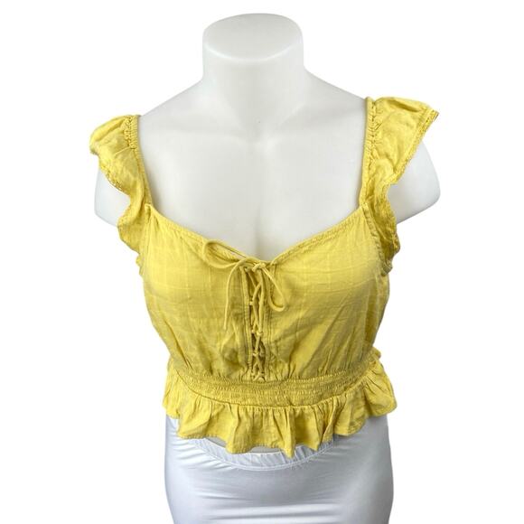 Aeropostale Women's Yellow Sleeveless Ruffle Lace Up Peplum Tank Crop Top Sz XL - Picture 2 of 5